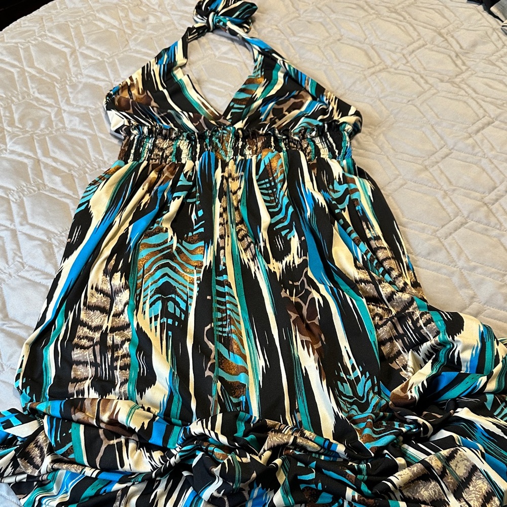 Sz L Swimsuits for all Tropical Jungle Halter Maxi. Stretch 21” comfortably